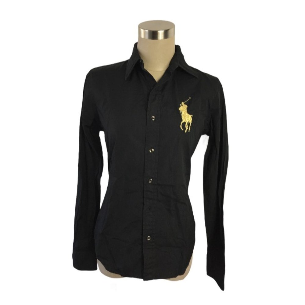 Ralph Lauren Black Button-Down Shirt with Yellow Polo Logo